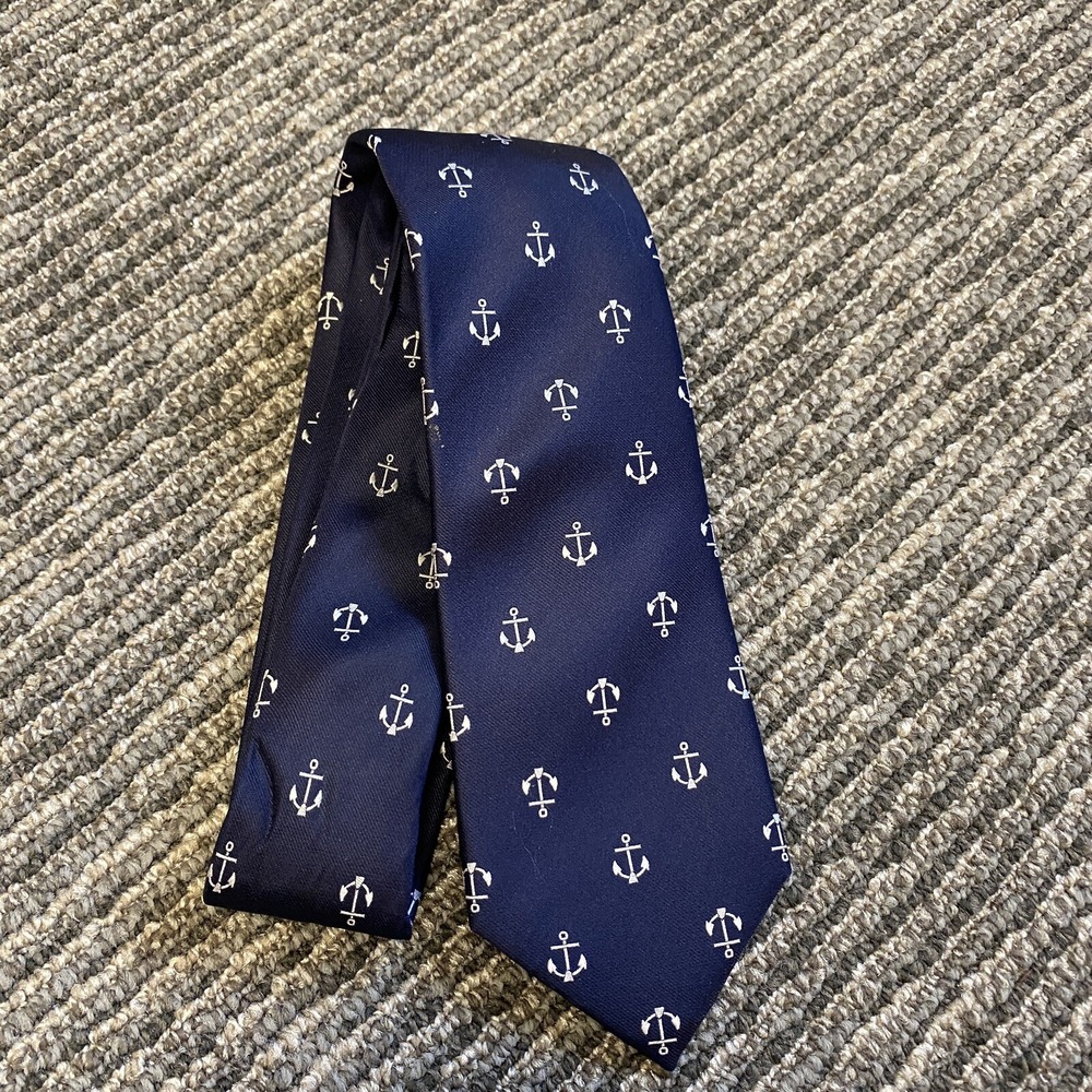 Haines &‎ Bonner London Mens Nautical Tie 100% Silk Blue Anchors 61"